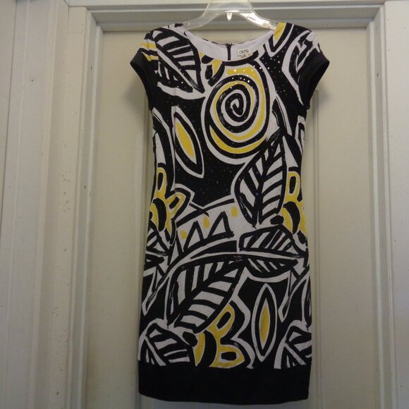 NEW YORK JUNGLE MODERNIST STRETCH BLING SHEATHE DRESS BY CACHE 6 - Picture 1 of 9